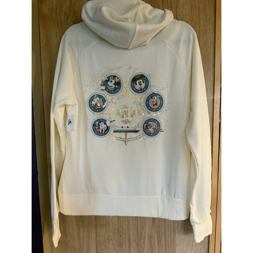 Disney Treasure Gold White Zip Up Sweatshirt Disney Cruise Line Mickey Large NWT